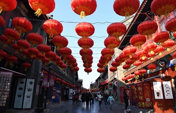 People select Spring Festival decorations in China's Tianjin